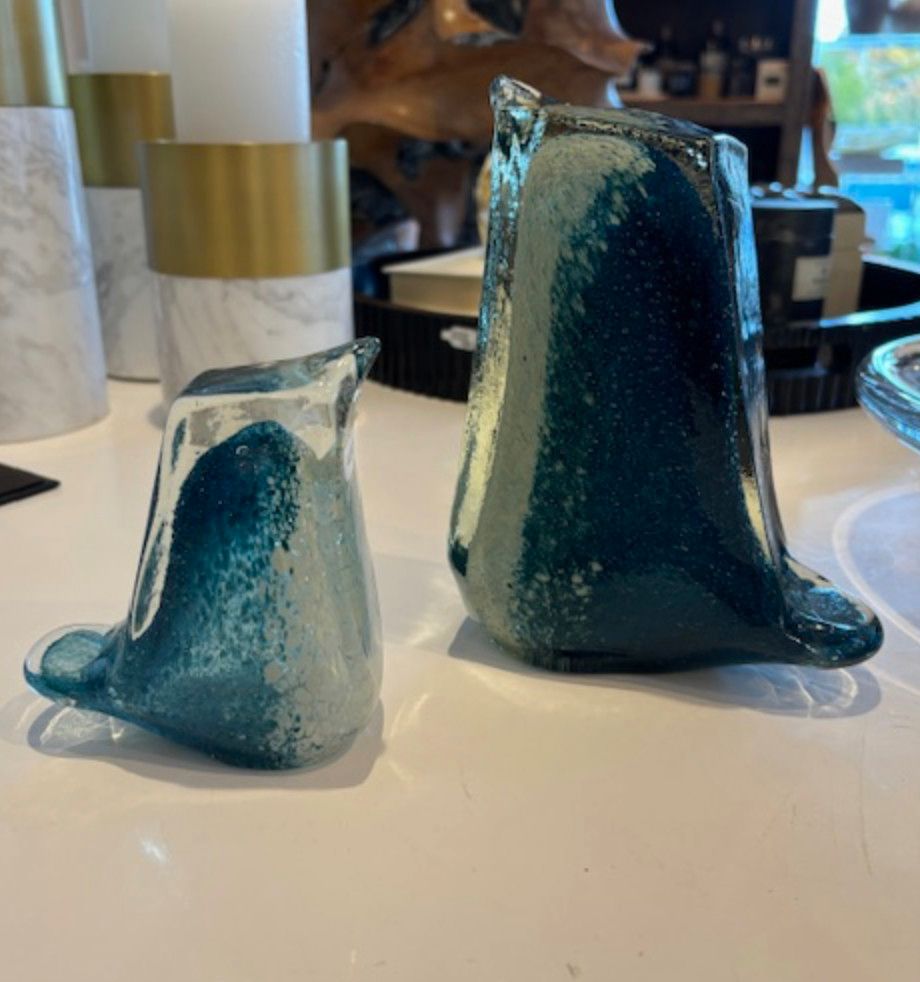 Glass Bird, Large, 7&quot; Blue and Clear