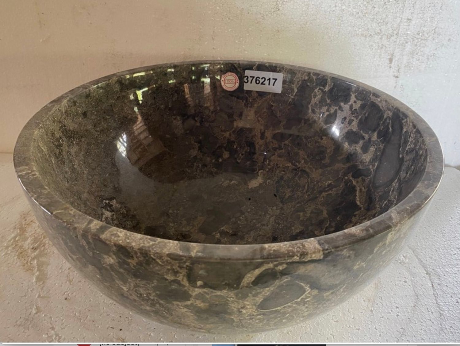 Large Polished Marble Bowl Grays 18&quot;