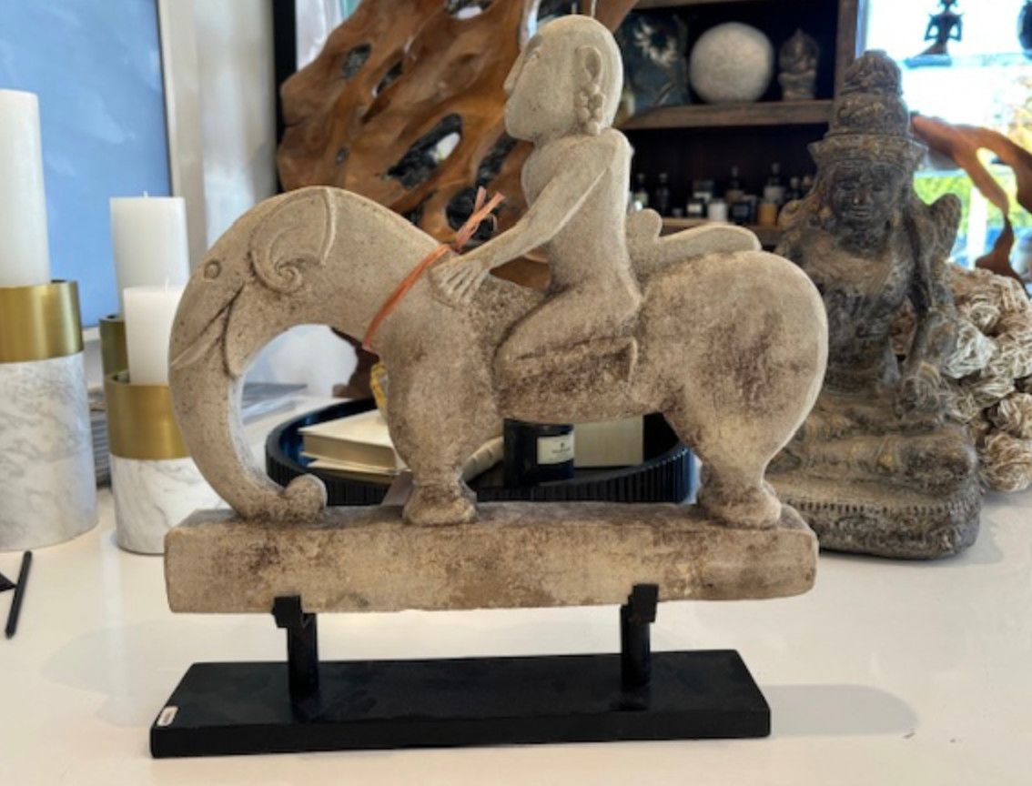 Sumba Elephant with Rider, Stone, 20&quot; x 18&quot;
