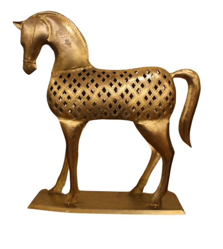 Golden Horse, Antique Brass, 16&quot; H x 16&quot; L