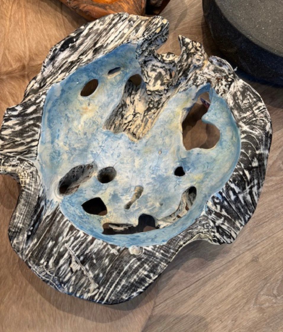 Decorative Wood Bowl Blue/ Blk/Wh 20&quot;