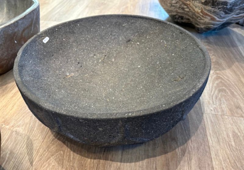 Large Stone Gray Bowl With Carved Pattern Sides 16&quot;