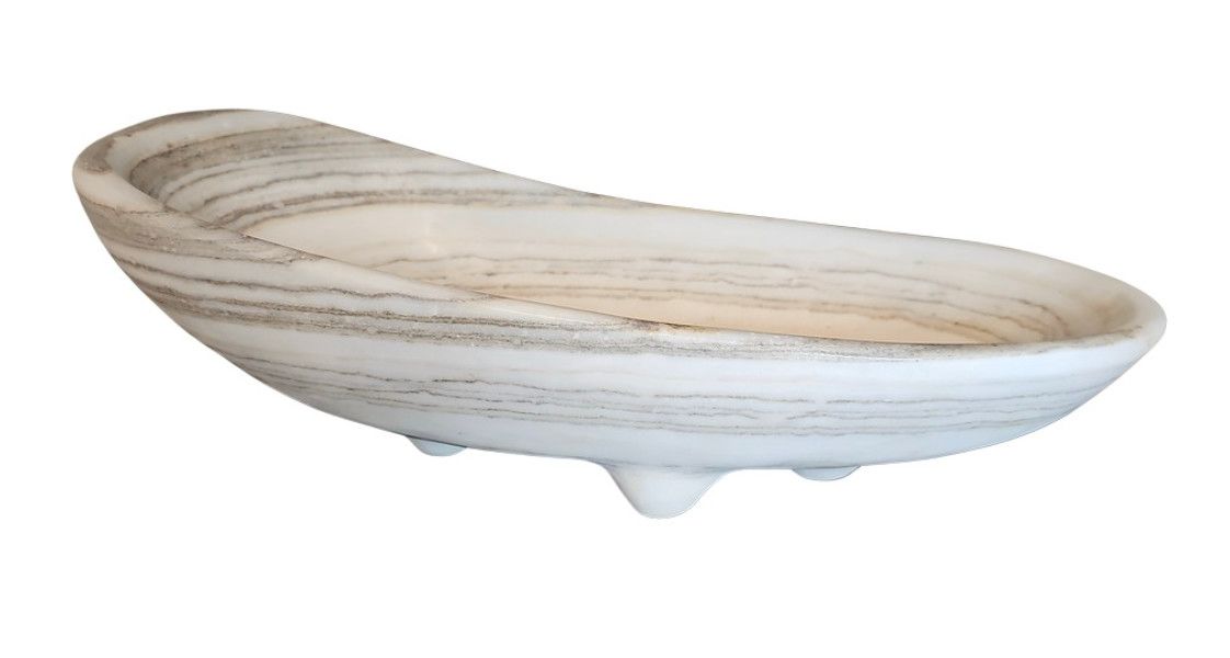 SOLD Marble Bowl Legged  20&quot; L x 7&quot; H x 8&quot; W Cream/Gray/Brn