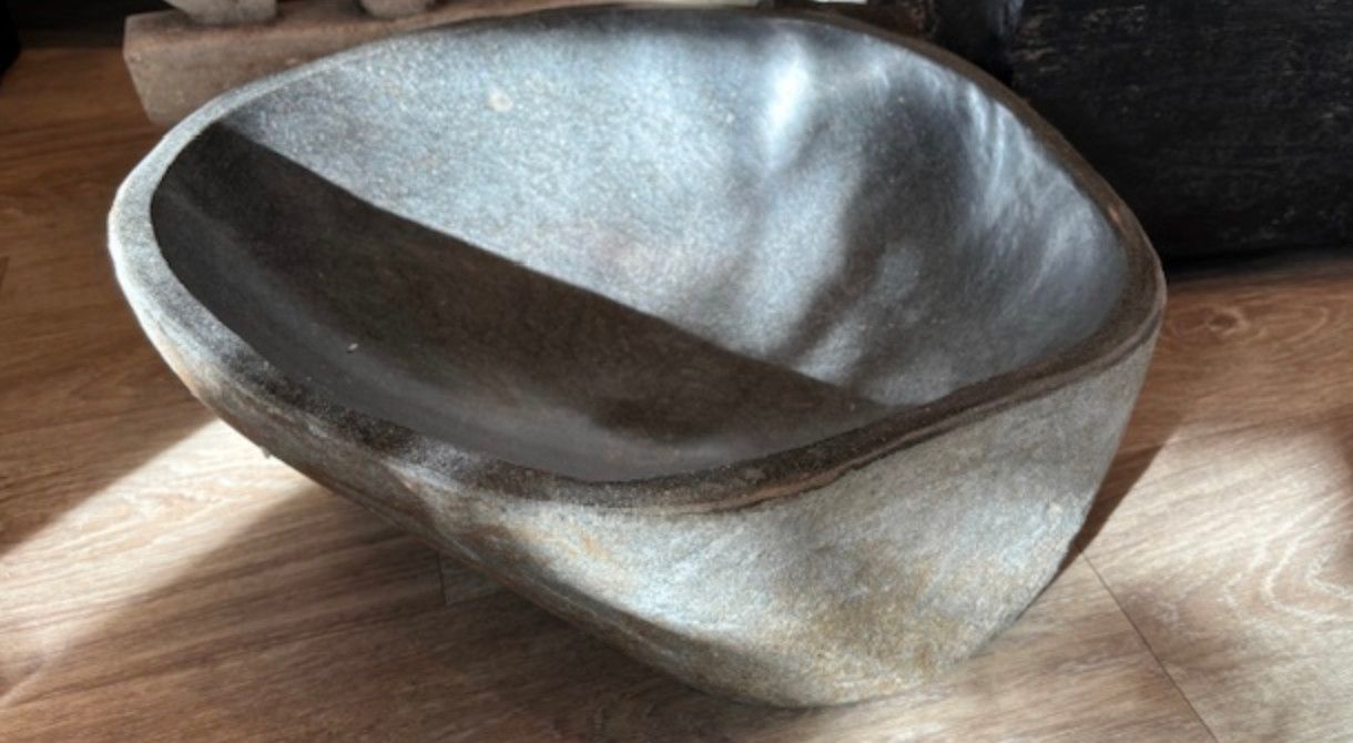 Riverstone Bowl Gray 16&quot; D x 7&quot;H Freeform Shape