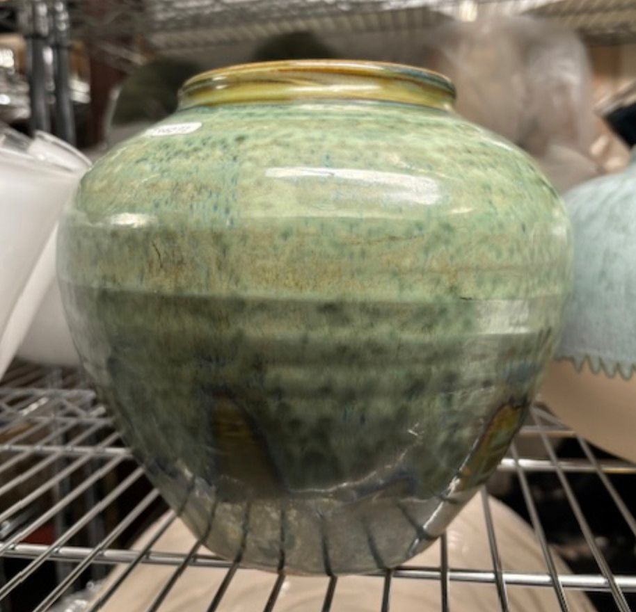 Ceramic Pot / Vase Green Glaze 7.5&quot; H X 8&quot;W