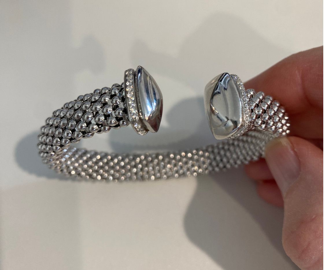 Bracelet Cuff Sterling Silver Textured w/ CZ Accents