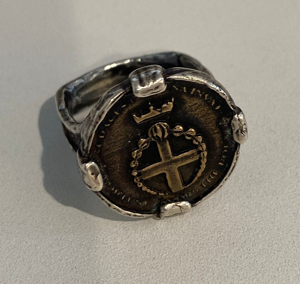 Ring - Sterling Silver with Bronze Petite Coin &quot;Fortune Favors the Bold&quot; Hand Made