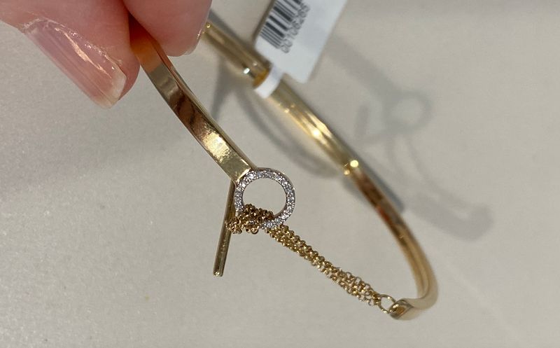 Bracelet 14k Bangle with Toggle Chain and Diamond Accent