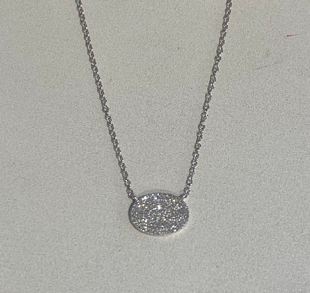 Necklace Pave Diamond Oval Pendant in 14k White Gold .20 ct