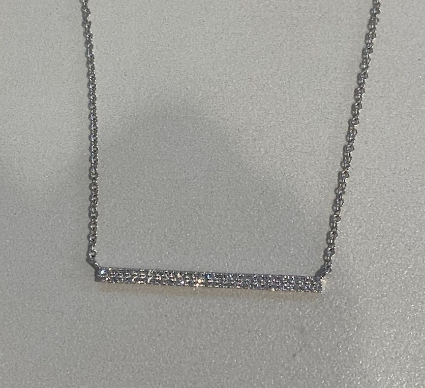 Necklace Pave Diamond Bar Pendant in 14k White Gold .14 ct