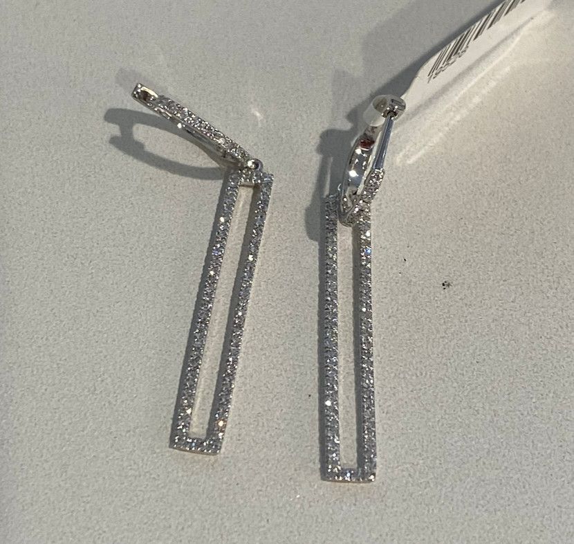 Earrings 14k White Gold Pave Diamond Rectangle Drops
