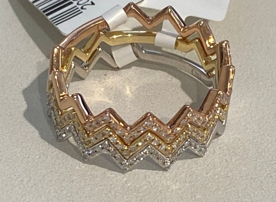 Ring Pave Diamond ZigZag in 14k size 6 Rose White or YG