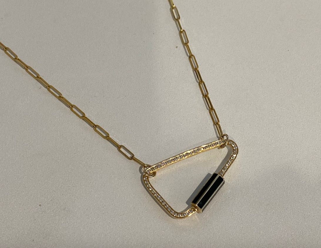 Necklace Pave Diamond with  Blk Enamel Carabiner Lock on Chain .26 ct