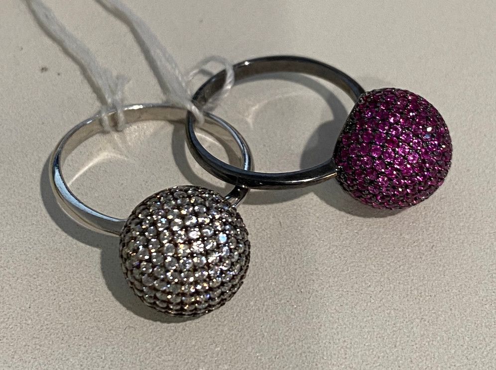 *Ring Small Pave Disco Ball in Sterling or Black Rhodium Over Sterling