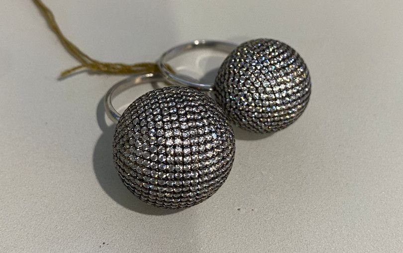 Ring Extra Large Pave Disco Ball in Sterling