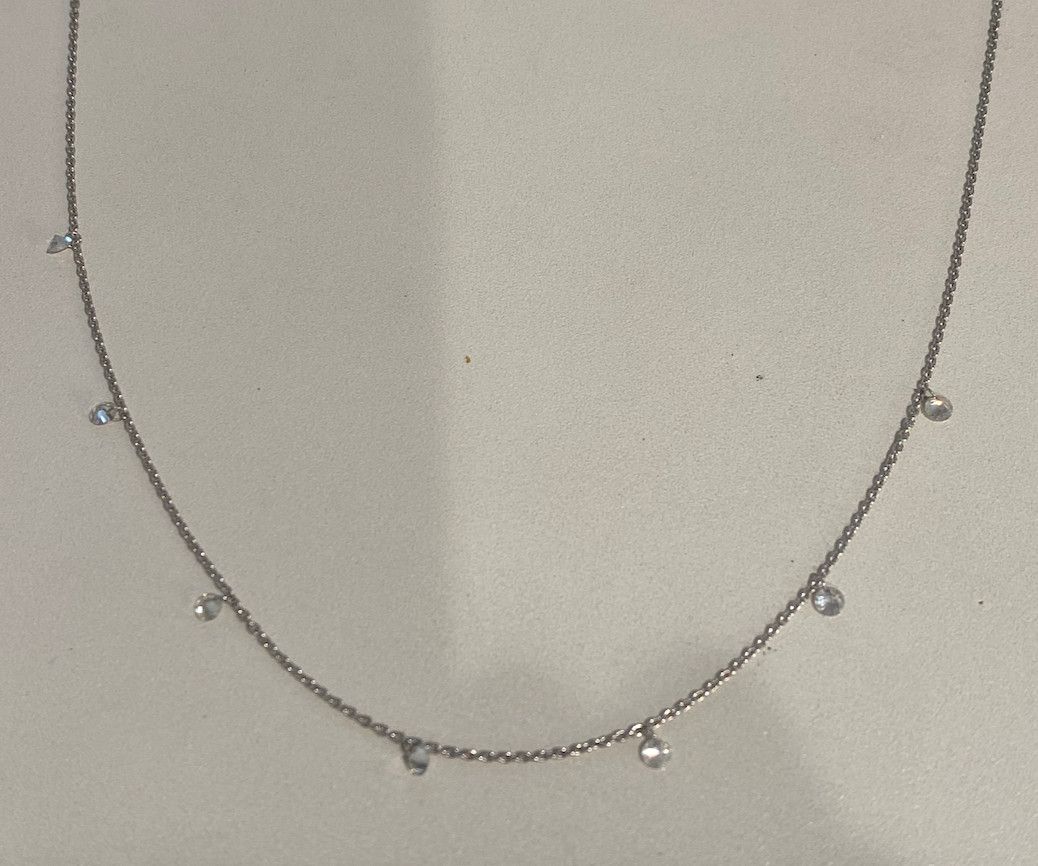 Necklace 14 White Gold with 7 Drilled Natural Diamond Briolettes .73 ct