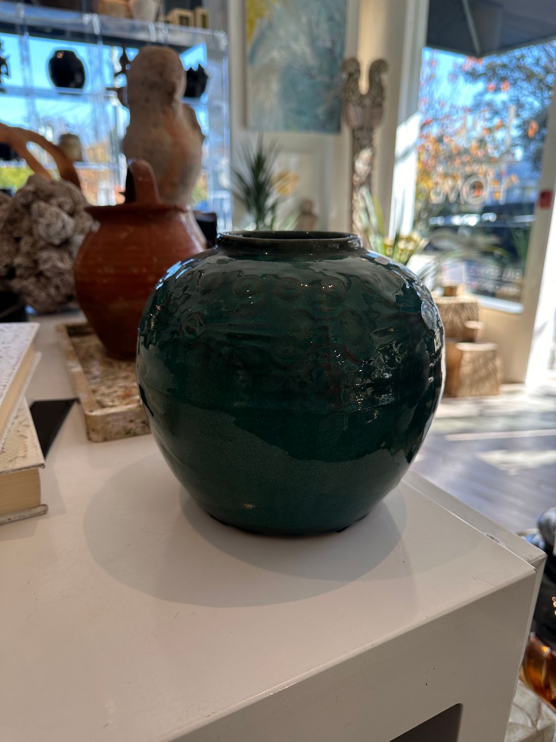 Vintage Artisan Glazed Ceramic Pot Jar, China, Turquoise / green