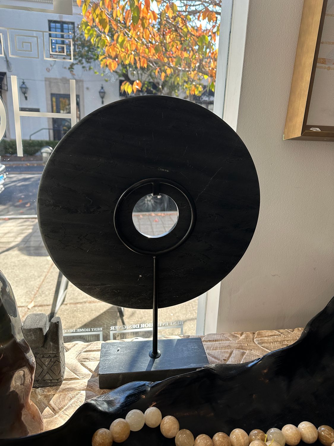 Black Marble Disc on Stand