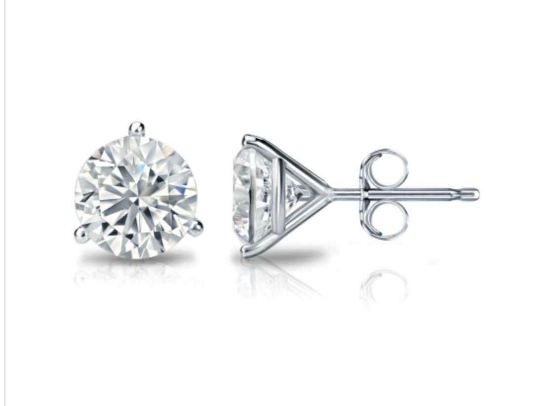 4 ctw (2.04 ct each), lab  Diamond Stud earrings F SI2, 3 prong WG 14k