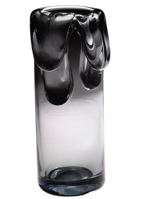 Glass Vase Large One Of A Kind Artisan 14&quot; H  Gray