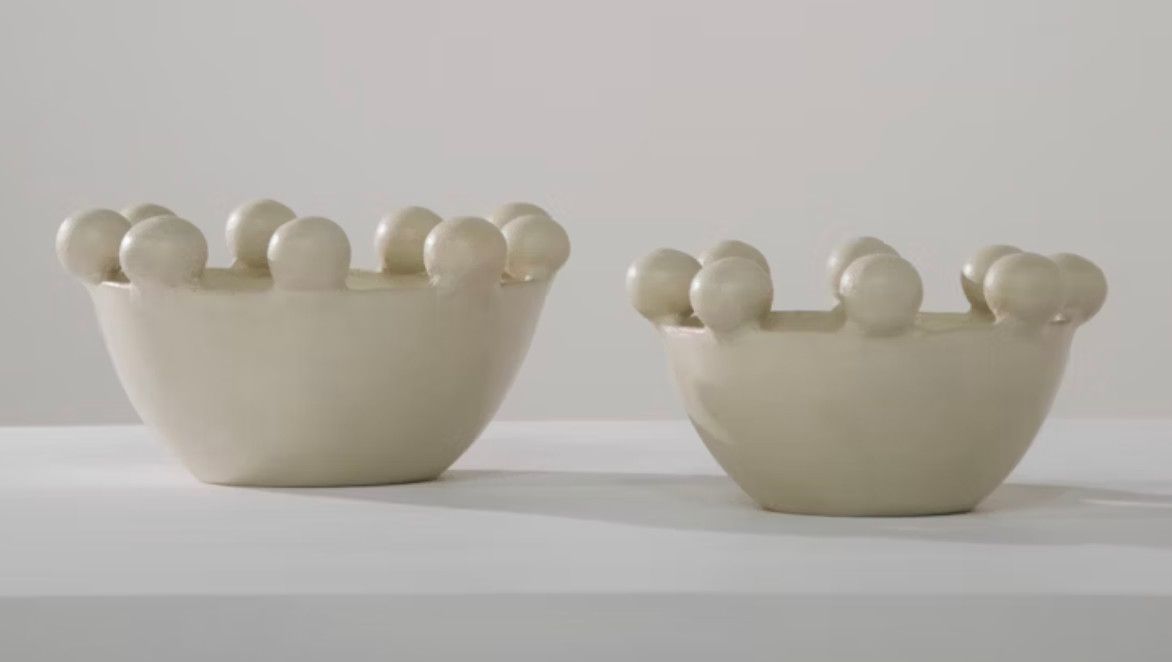 Tadelakt Bowl with Crown of Balls Eggshell White, Small Morocco