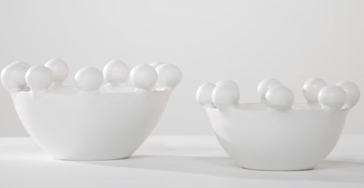 Bowl With Crown of Balls, Eggshell White, Large