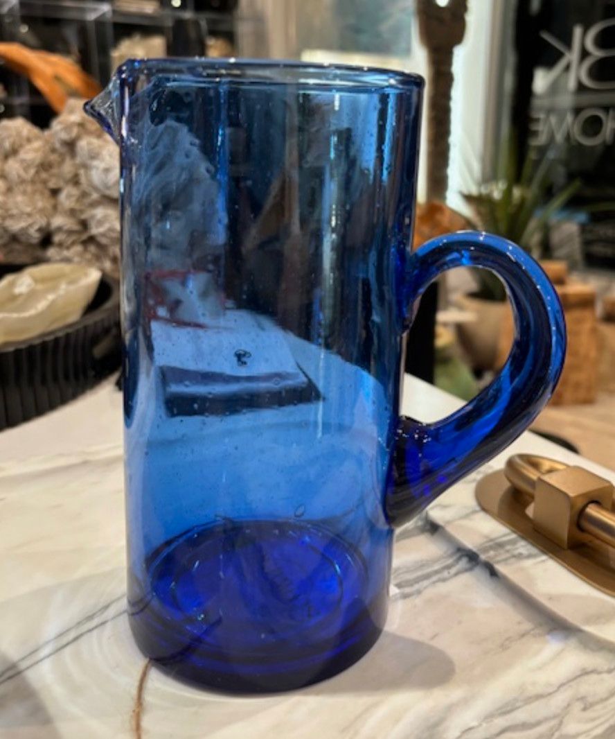 Blue Glass Pitcher Carafe Morocco Small