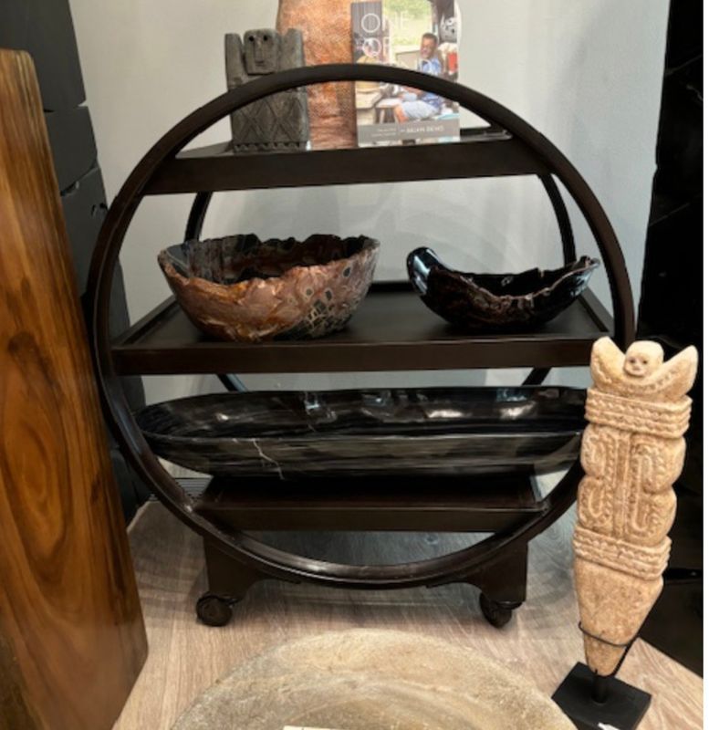 Round Accent  Piece Cart with Shelves Black