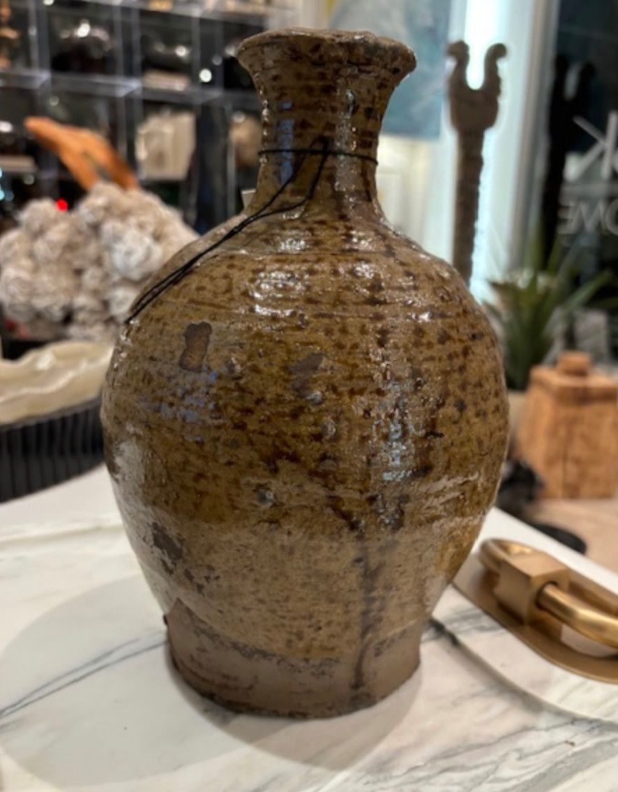 Ceramic Vase Spotted Glazed Design Army Green  9.5&quot;H