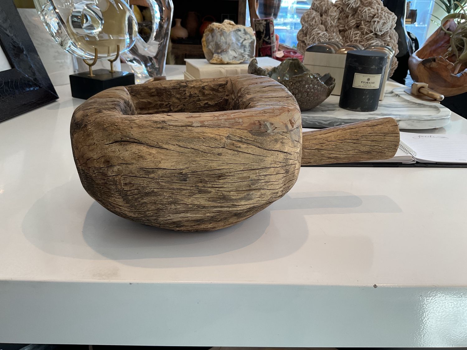 Vintage Teak Wood Cooking Pot 13&quot; x 5&quot;