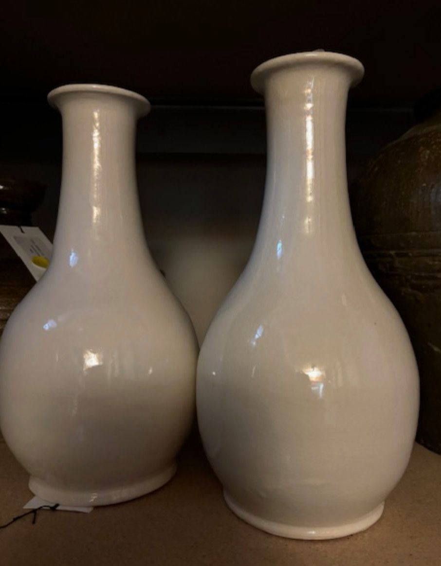 Oil Vase Ivory Glazed Ceramic Morocco