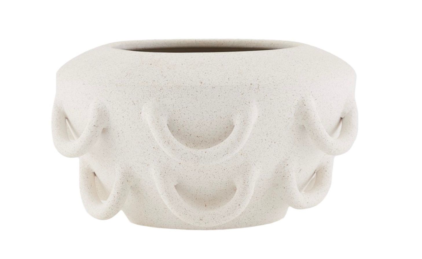 SOLD Vase with Loops Detail, Volcanic Glazed Ceramic, Ancient Roman Love Handles, 7.5&quot; H x 12.5&quot; D