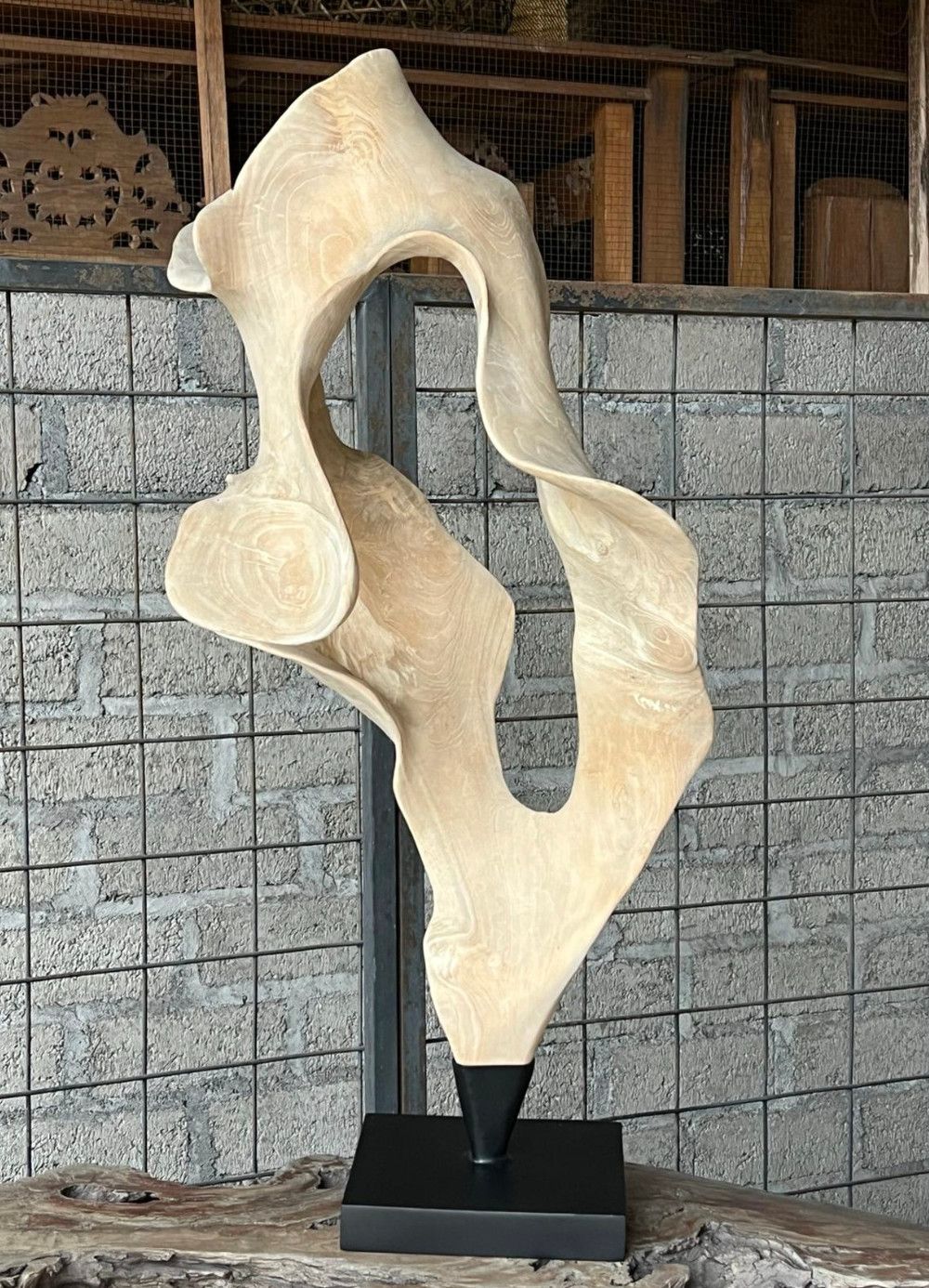 Bleached Teak Wood Sculpture with Stand, 40&quot;