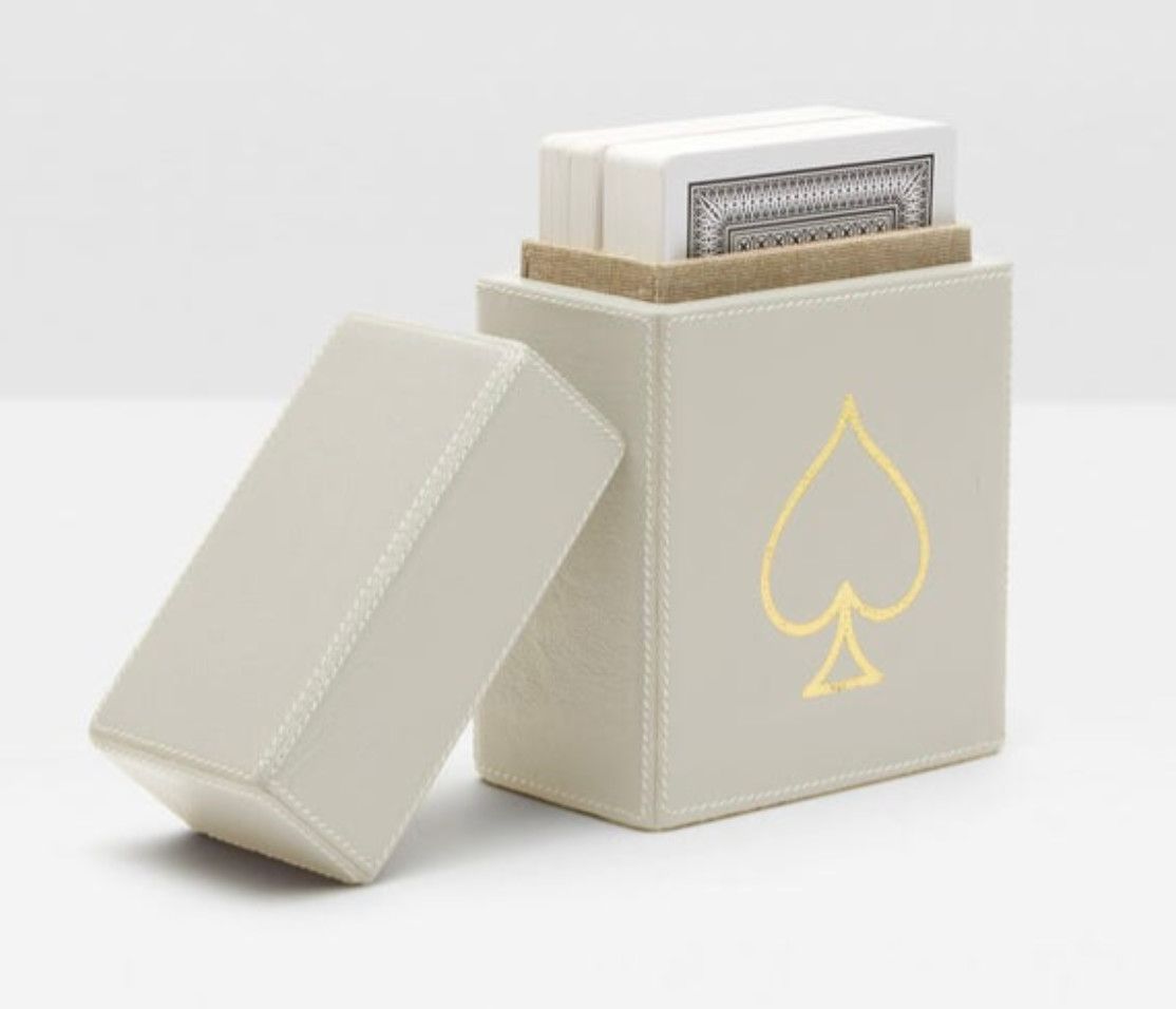 Box Card Set, Full Grain Leather, 2 Decks, Light Grey