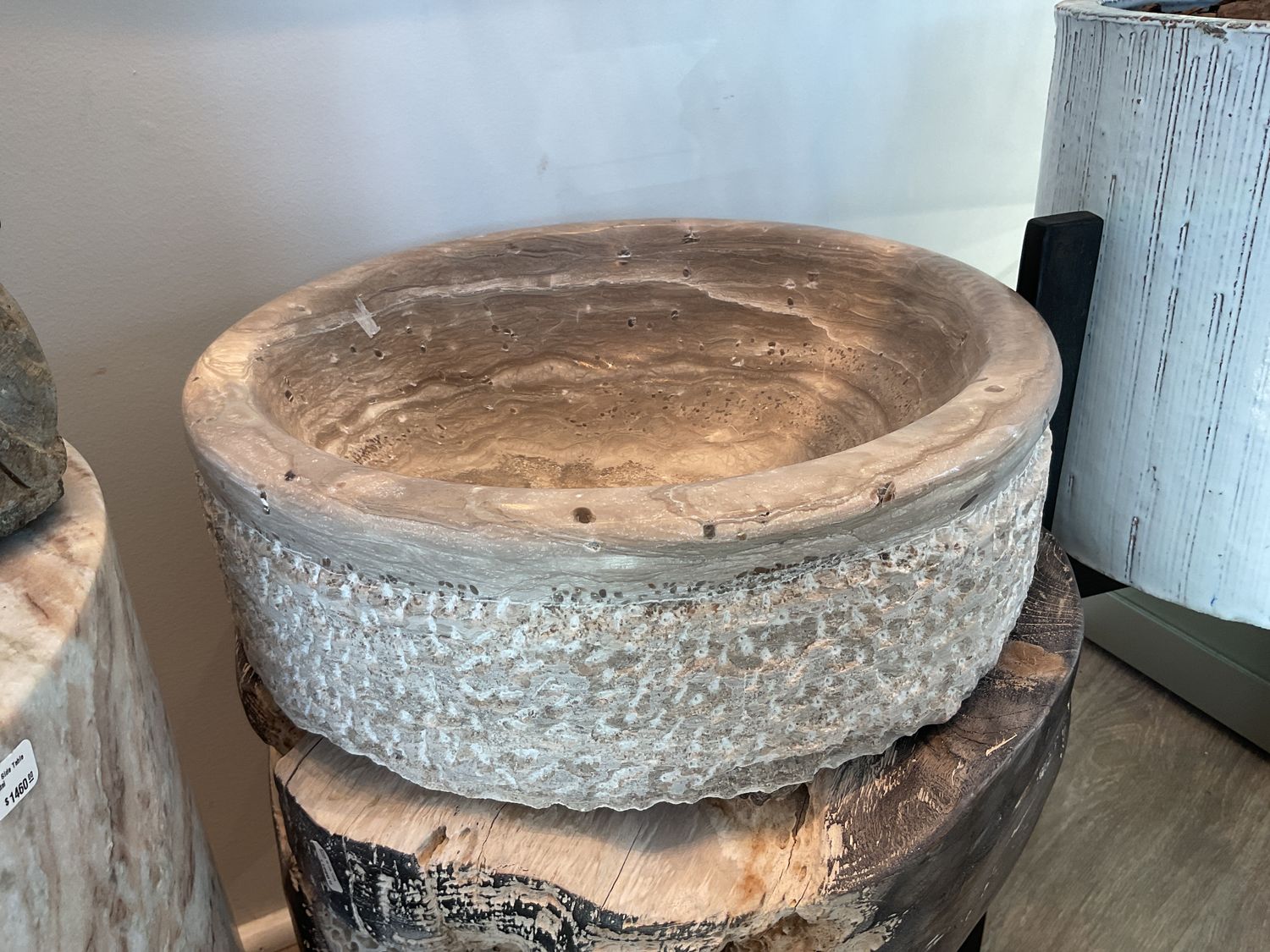 Large Marble Bowl Morocco Textured Sides 16&quot; x 4&quot;