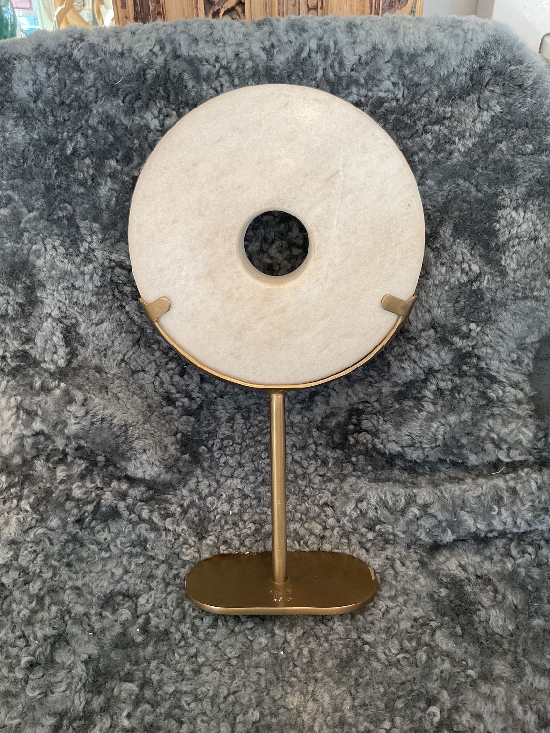 Thick Marble Disc On Satin Brass Stand 15&quot; H