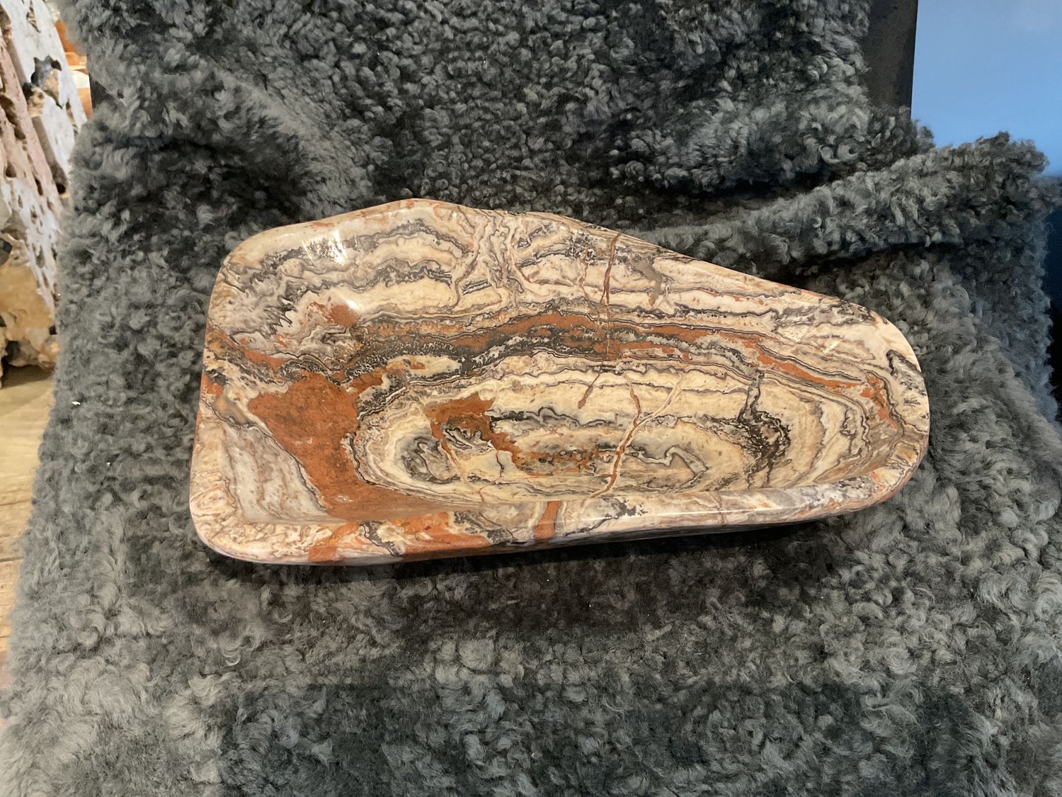 Aragonite Petrified Stone, Bowl Morocco 12&quot; x 12&quot; x 4&quot;