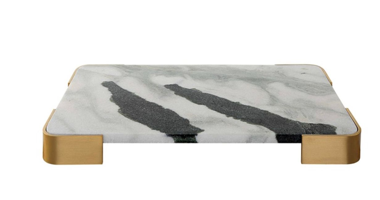 White &amp; Black Marble Tray With Brass Feet 21&quot; x 13&quot;