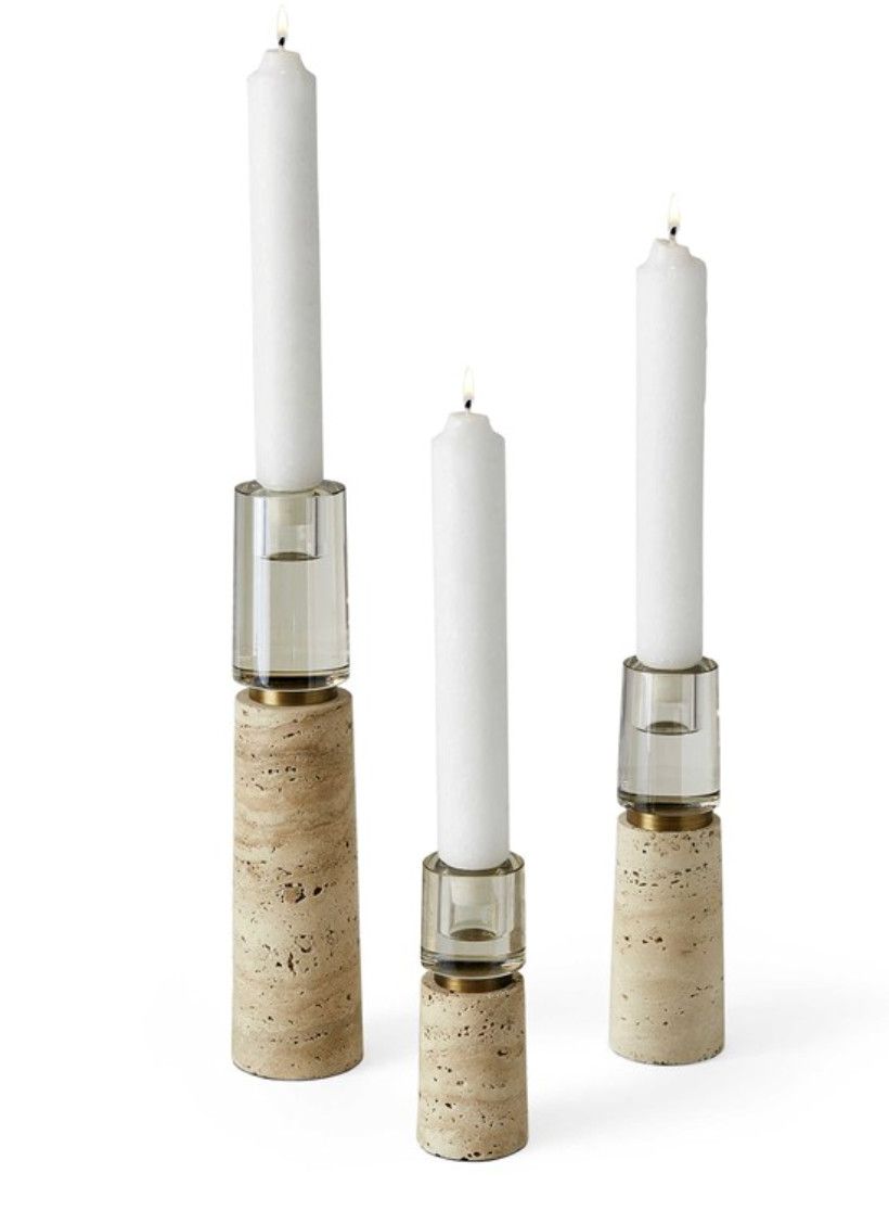Travertine &amp; Crystal Candleholders Set of 3 Graduating