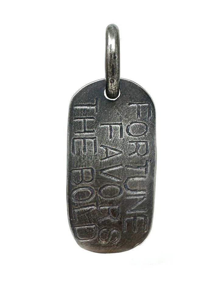 Pendant - Sterling Silver Dog Tag Pendant &quot;Fortune Favors the Bold&quot; Chunky Loop, 2&quot; L