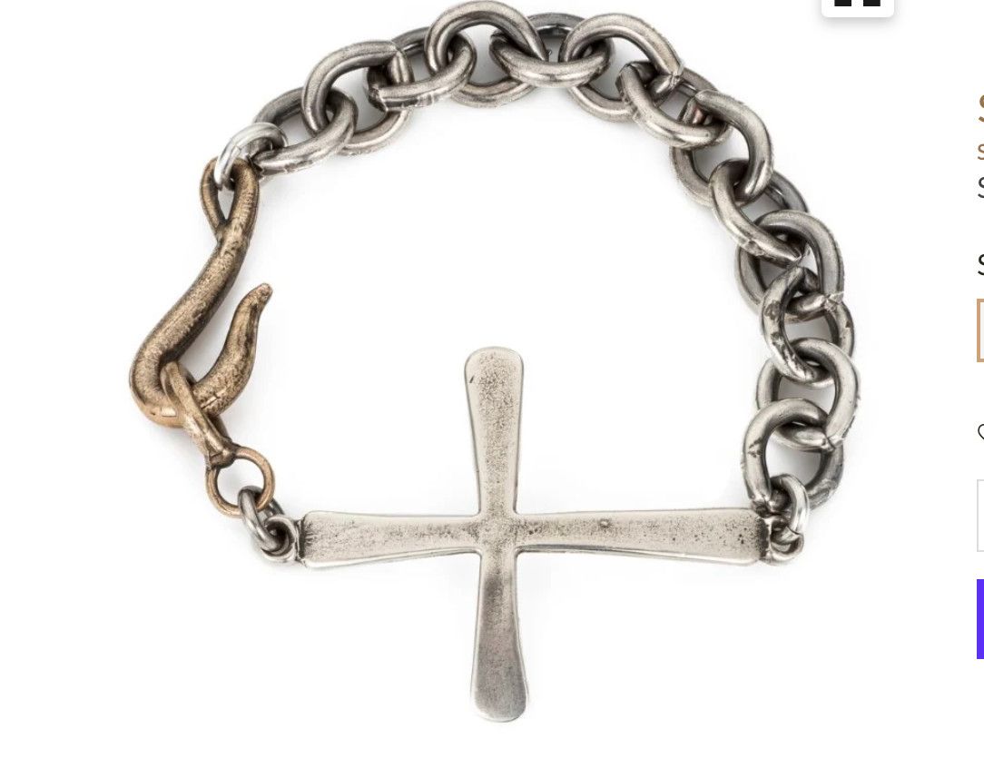 Bracelet - Sterling Silver Bracelet with Sideways Cross, Bronze Hook Clasp