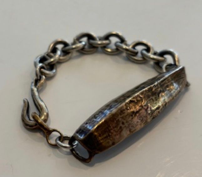 Bracelet Solid Bronze Bar &amp; Hook, Sterling Silver Bold Link