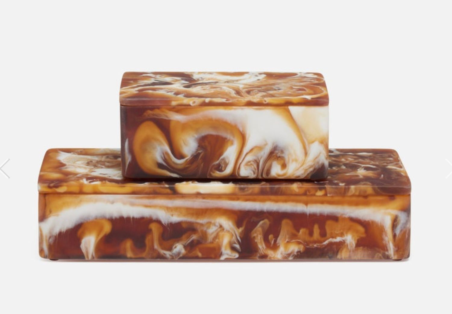 Amber Swirled Resin Boxes, Set/2, 12&quot; X 5&quot; X 3&quot; and 7&quot; X 5&quot; X 3&quot;