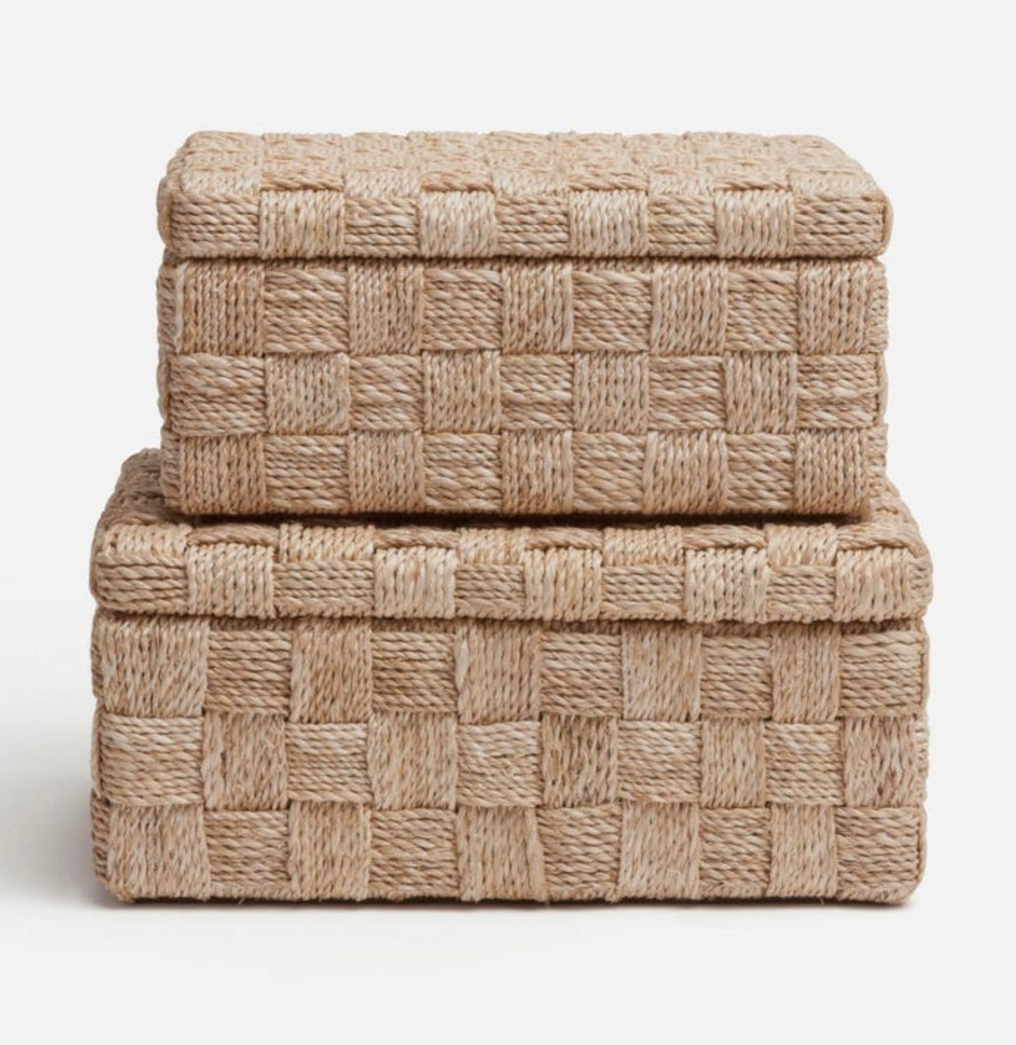 Natural Abaca Boxes, Lattice Pattern, Set/2 , 20&quot; x 6.5&quot; x 5&quot; and 11.5&#39; X 7.5&#39; x 5&quot;