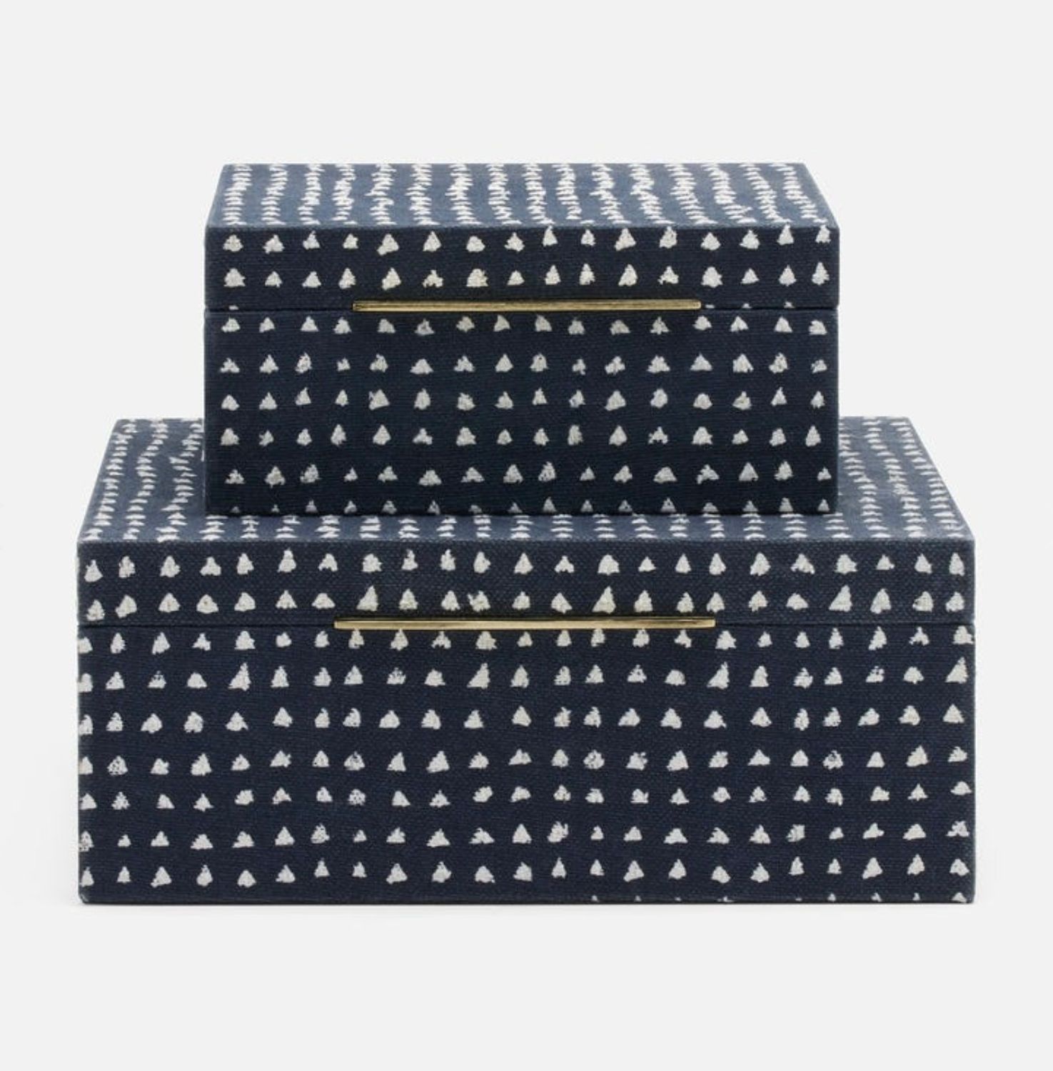 Navy and White Canvas Boxes, Set/2,  9&quot; x 7&quot; x 4&quot; and 13&quot; x 10&quot; x 5&quot;
