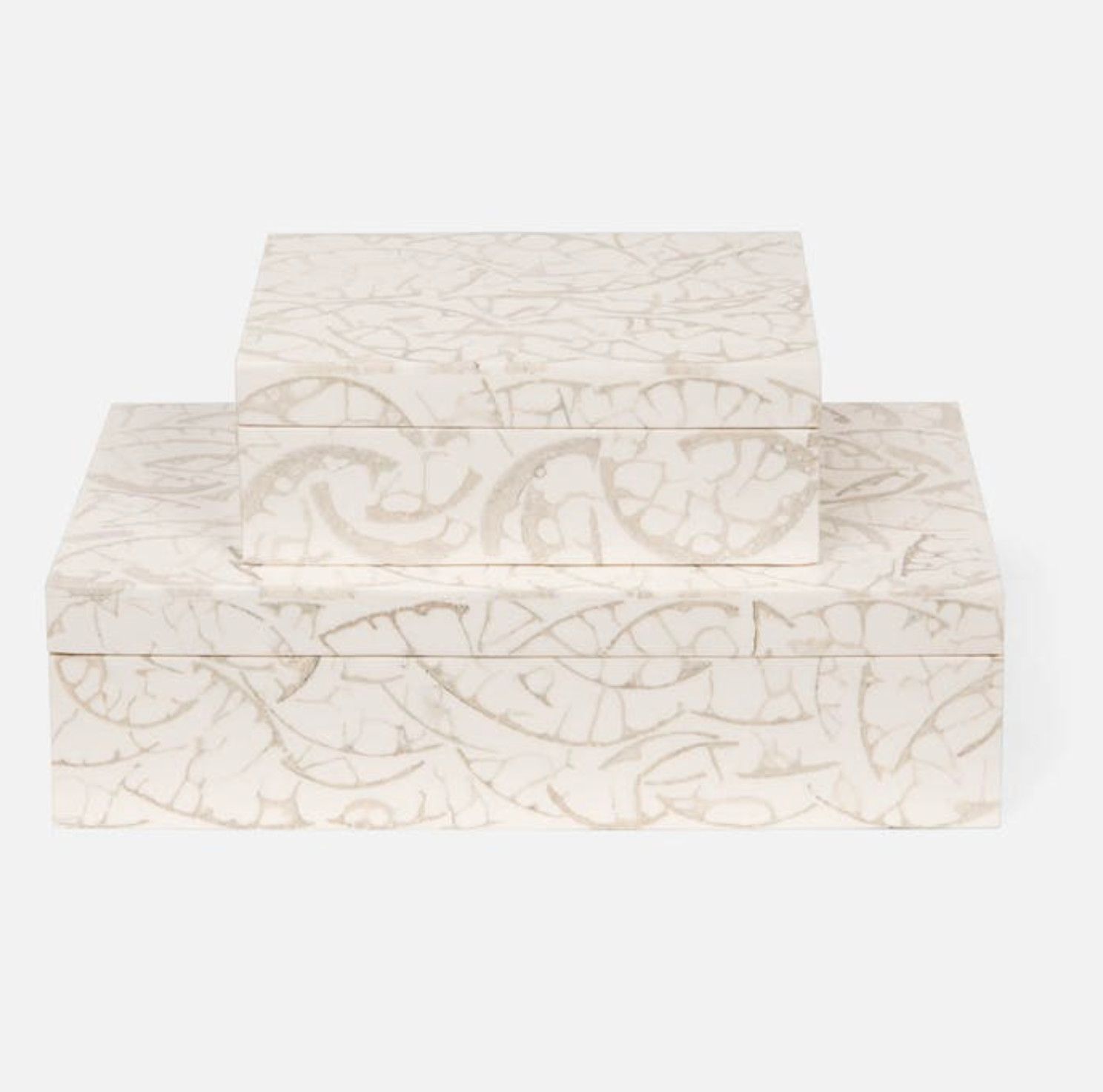 Set/2 Patterned Bone and Resin Boxes, Natural &amp; White, 7.5&quot; x 5.5&quot; x 3&quot; and 12&quot; x 7&quot; x 3.5&quot;