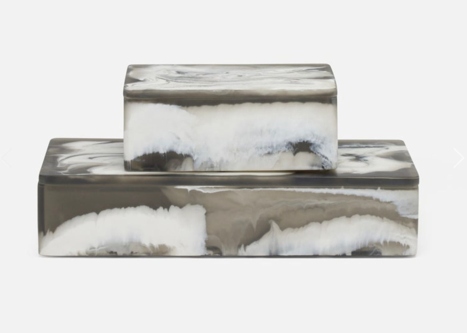 Swirled Resin Boxes, Set/2, Blk, Wh, Grey, 7&quot; x 5&quot; x 3&quot; and 12&quot; x 5&quot; x 3&quot;