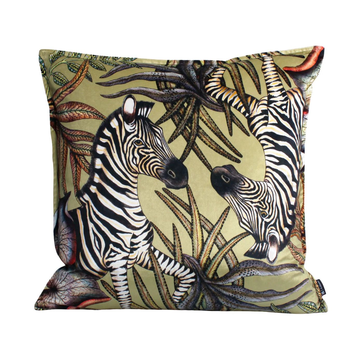 Pillow Velvet Zebra Thanda Delta Moss Green 24 x 24