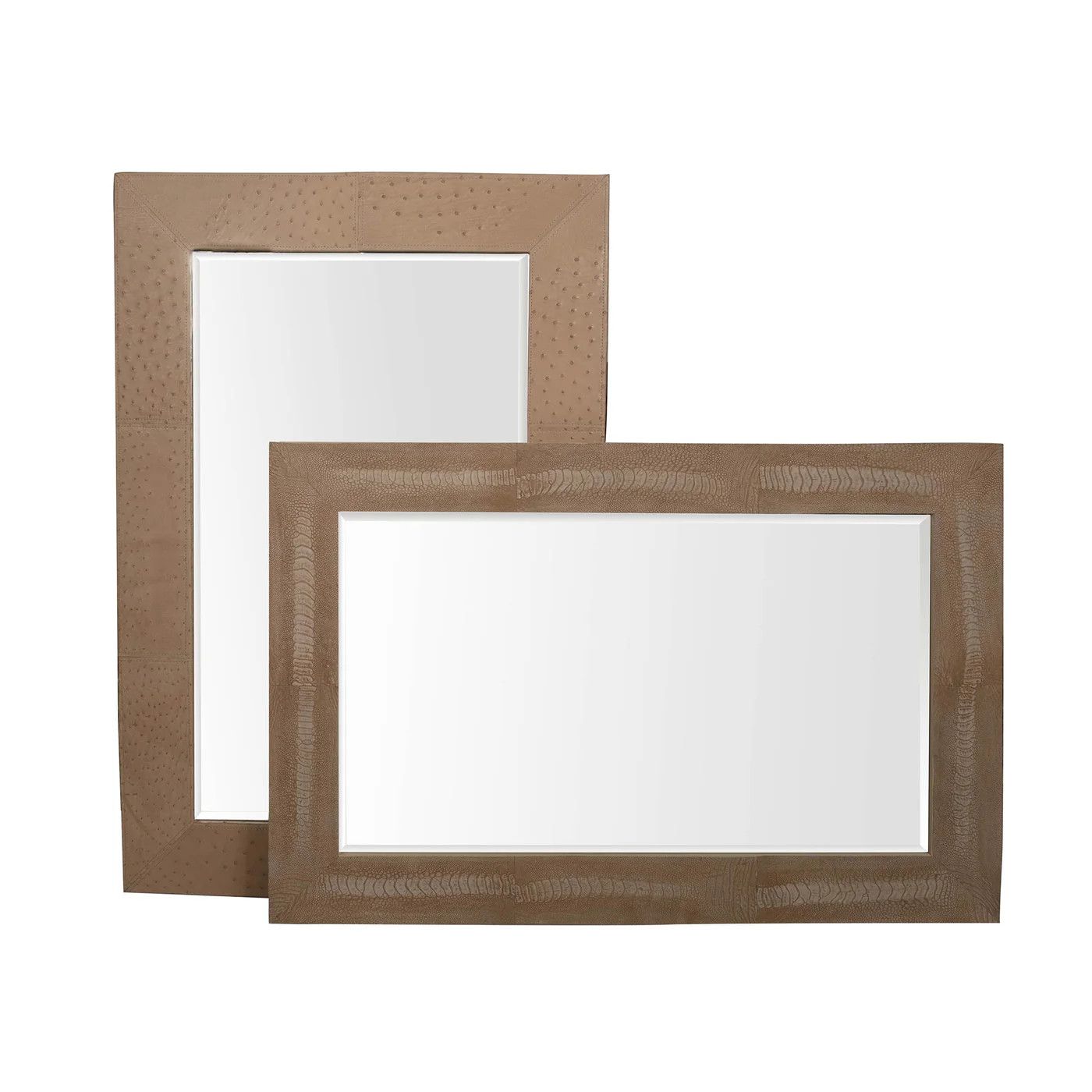 Mirror Beveled Glass Ostrich Leather Rectangle Cream 25&quot; x 38&quot;