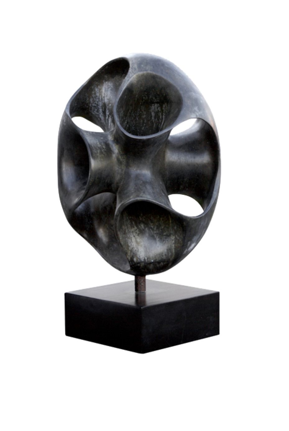 SOLD Antique Bronze Abstract Sculpture, Resin on Dk Br Wood Base, 28&quot; H